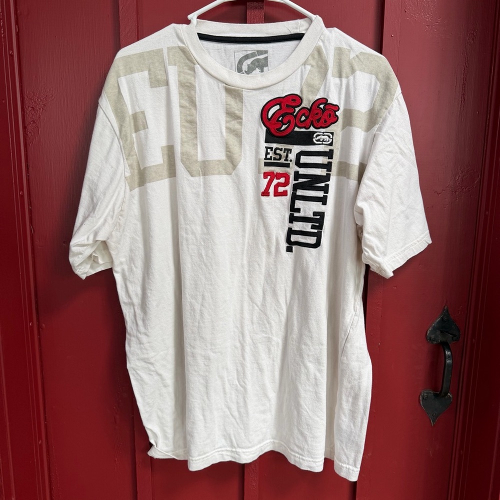 Ecko Unlimited White Short Sleeve Graphic Tee with Red & Black Accents - Picture 1 of 6